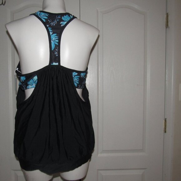 YONIQUE Blouson Tankini Black Floral Swim Top Plus Size 22W - Picture 3 of 5